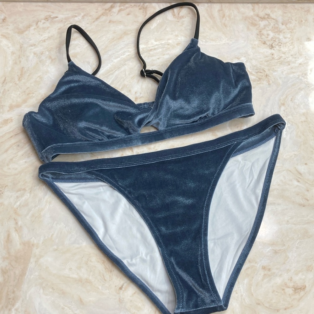 Cupshe Blue Velvet Bikini Set